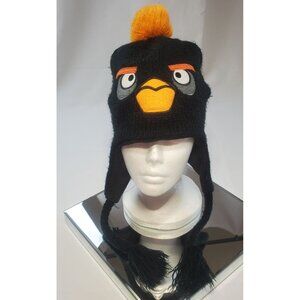 Angry Birds Beanie Winter Hat Ear Flap Pom Pom Knitted Black